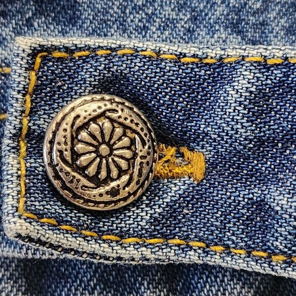Don’t Mess With Texas Denim Jacket Women L Blue Western Boho Aztec Embroidered - Picture 10 of 15
